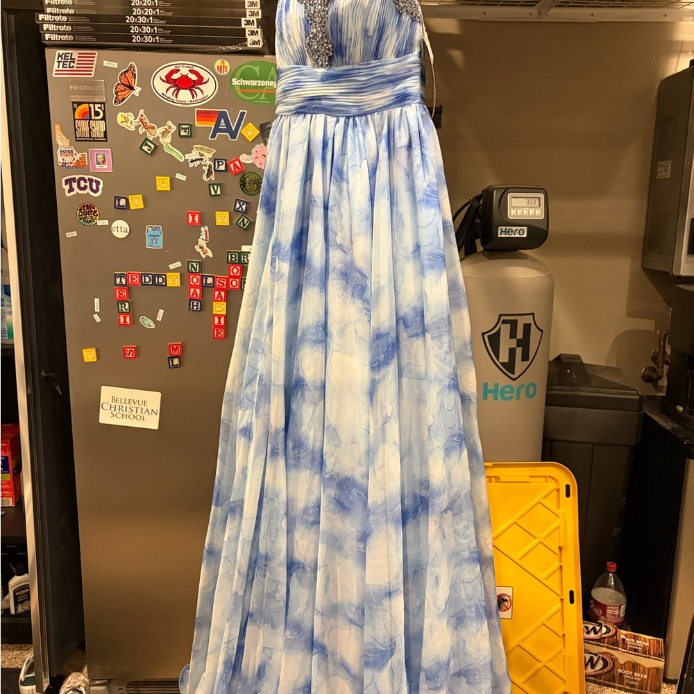 Glam Squad 2 You Blue and White Prom Dress